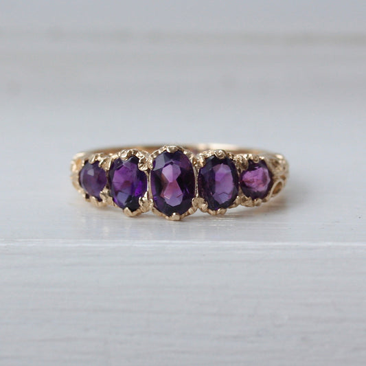 1970s five stone amethyst ring