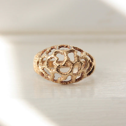 Vintage 9ct Gold Openwork Dome Ring, 1978