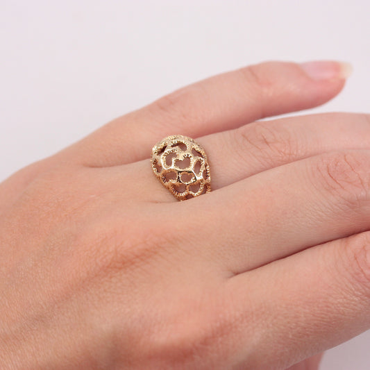 Vintage 9ct Gold Openwork Dome Ring, 1978