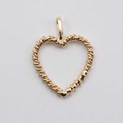 Vintage 9ct Gold Open Rope Twist Heart Pendant, 1979