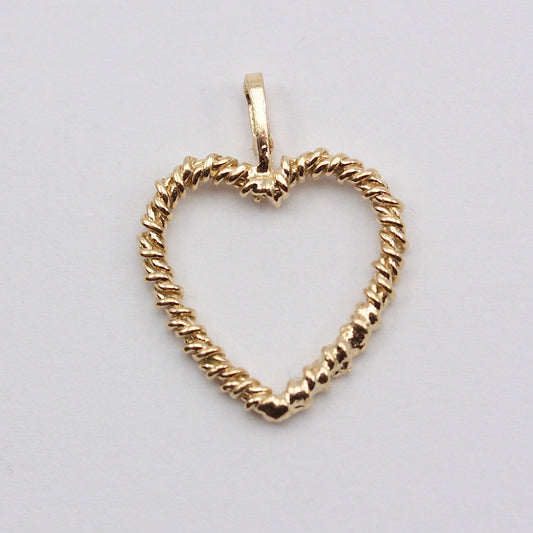 Vintage 9ct Gold Open Rope Twist Heart Pendant, 1979