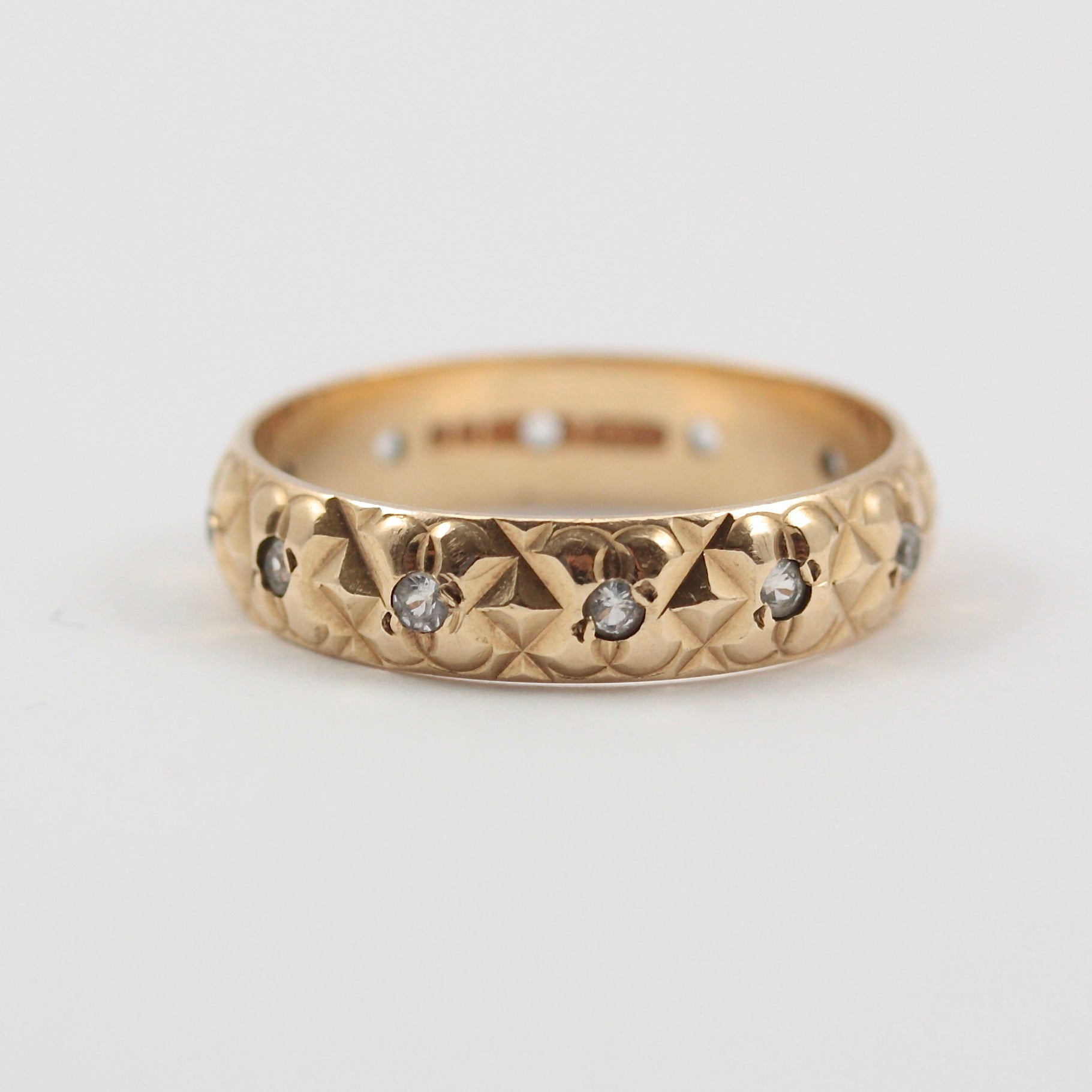 Vintage 9ct Gold Spinel Textured Full Eternity Band, 1977
