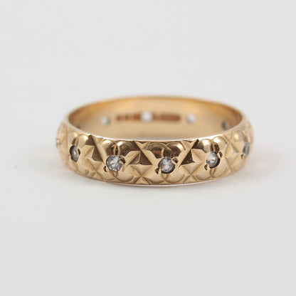 Vintage 9ct Gold Spinel Textured Full Eternity Band, 1977