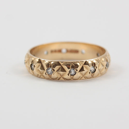 Vintage 9ct Gold Spinel Textured Full Eternity Band, 1977