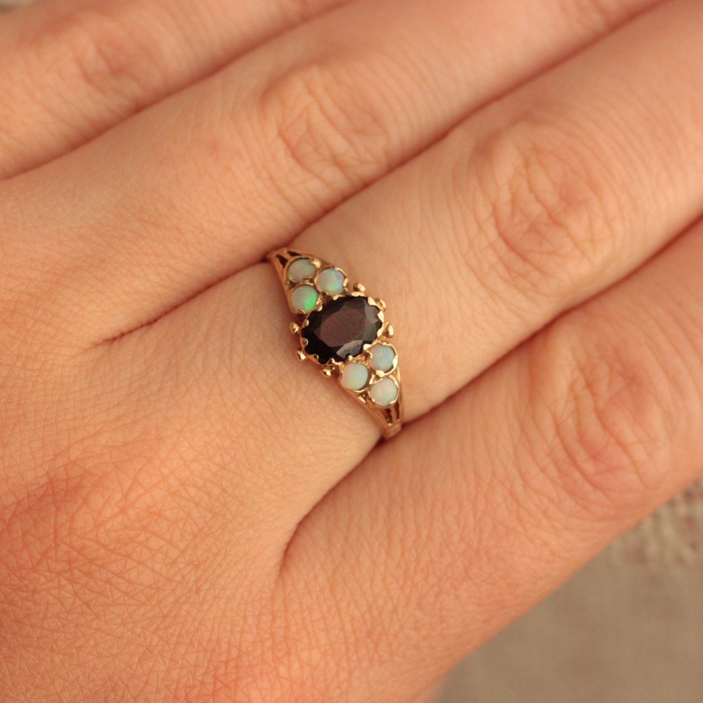 vintage garnet and opal ring