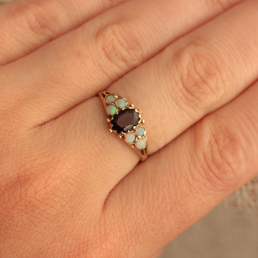 vintage garnet and opal ring