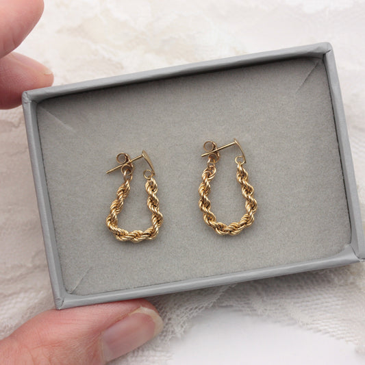 vintage 80s 9ct gold rope chain loop earrings