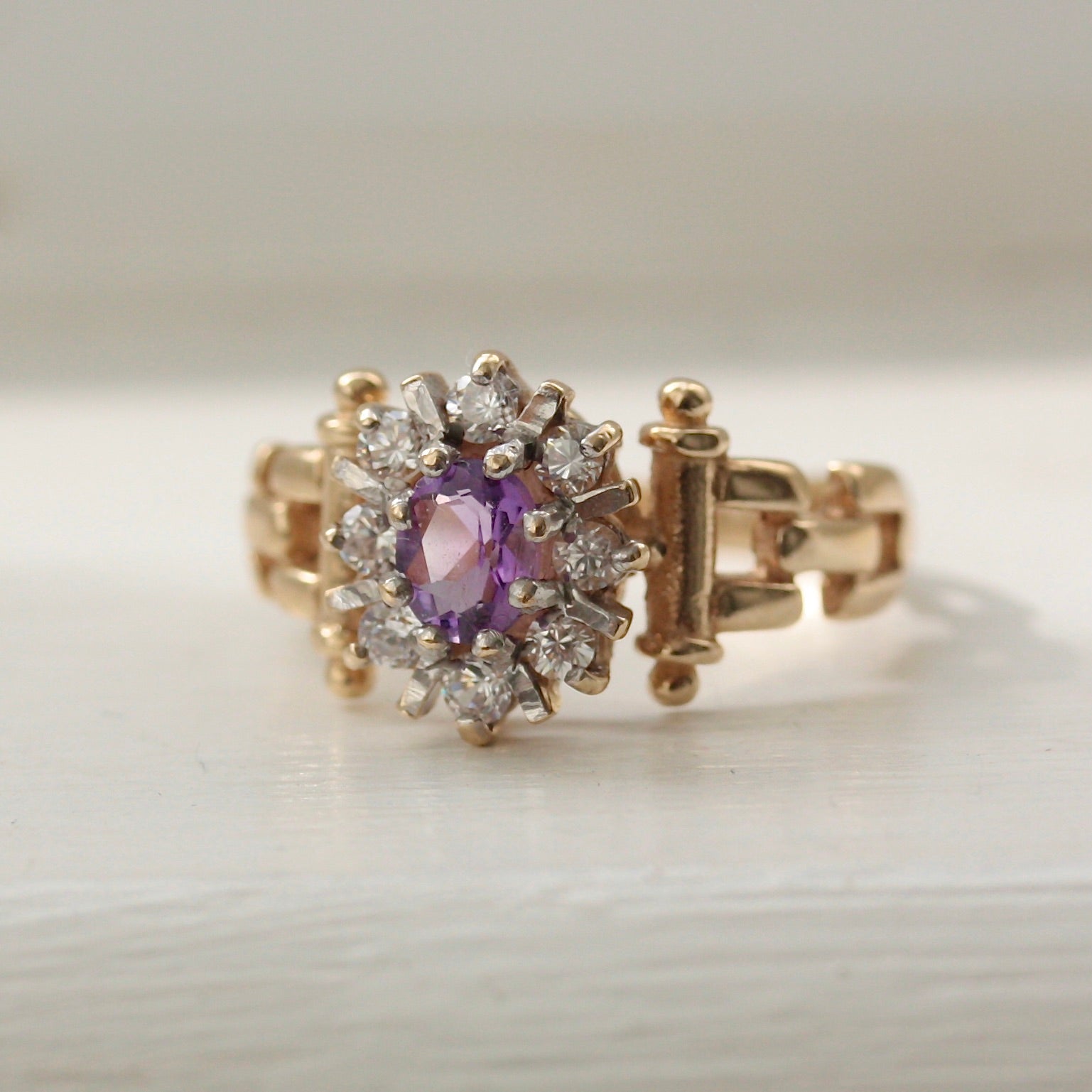 vintage 9ct gold amethyst cluster ring