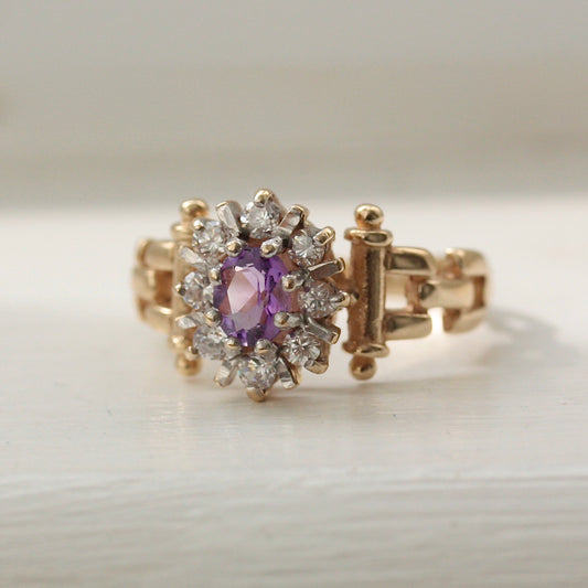 vintage 9ct gold amethyst cluster ring