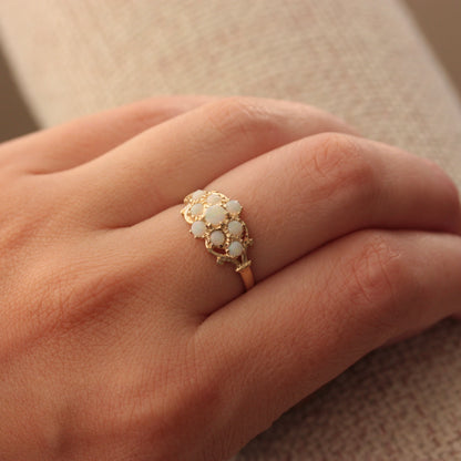 Vintage 9ct Gold Opal Cluster Ring, 1988