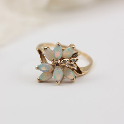 vintage 9ct gold opal diamond cluster ring