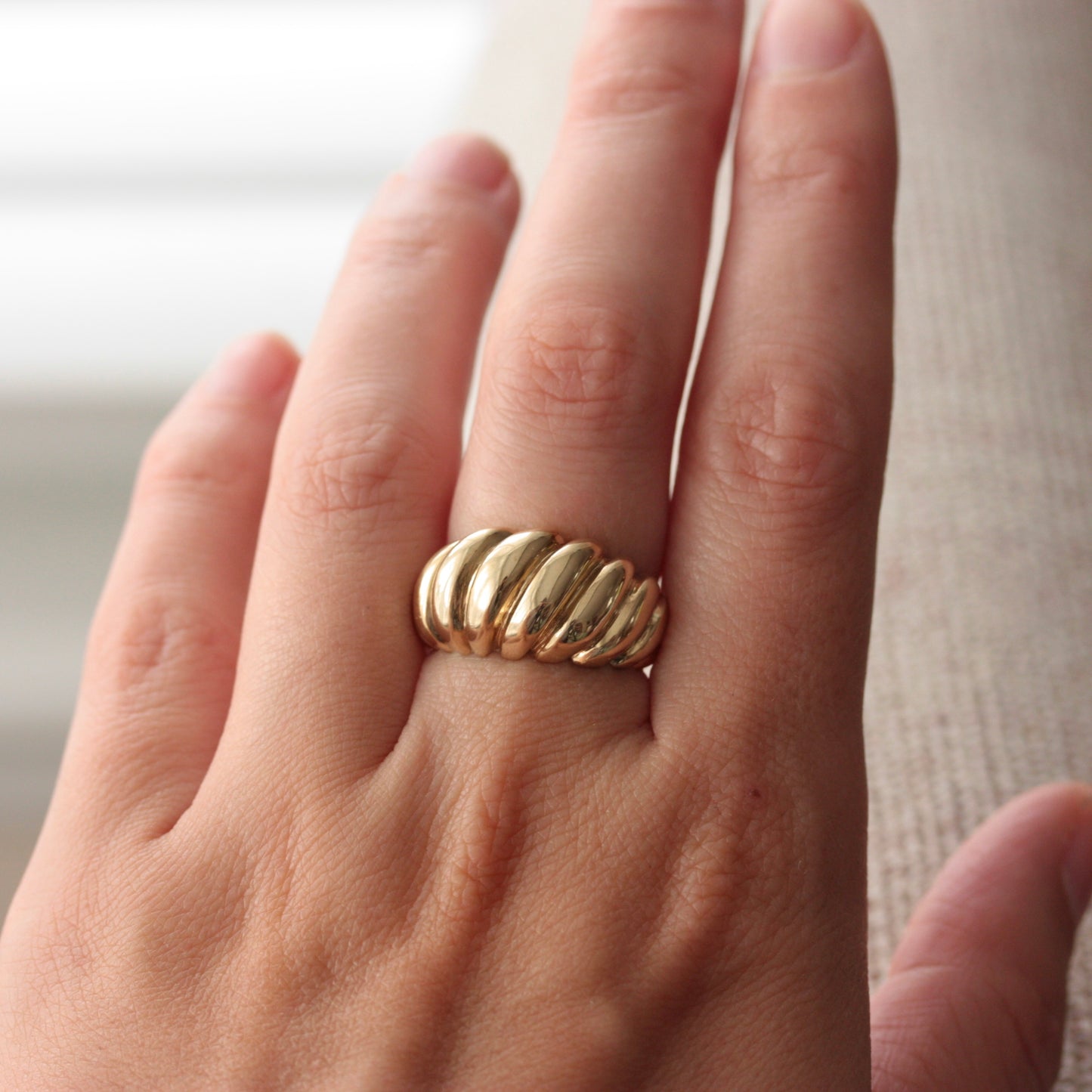 Chunky Vintage 9ct Gold Croissant Ring, 1992