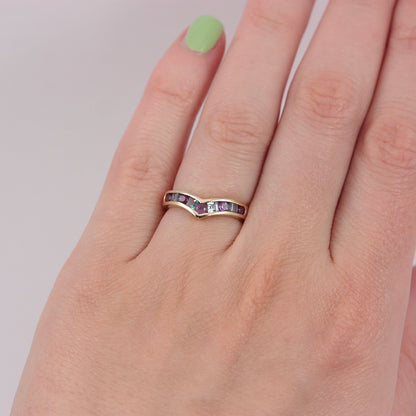 Pre-owned 9ct Gold Amethyst and Blue Topaz Wishbone Ring