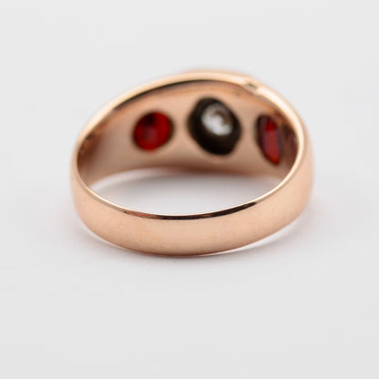 Antique Edwardian 9ct Gold, Diamond and Garnet Gypsy Ring, 1905