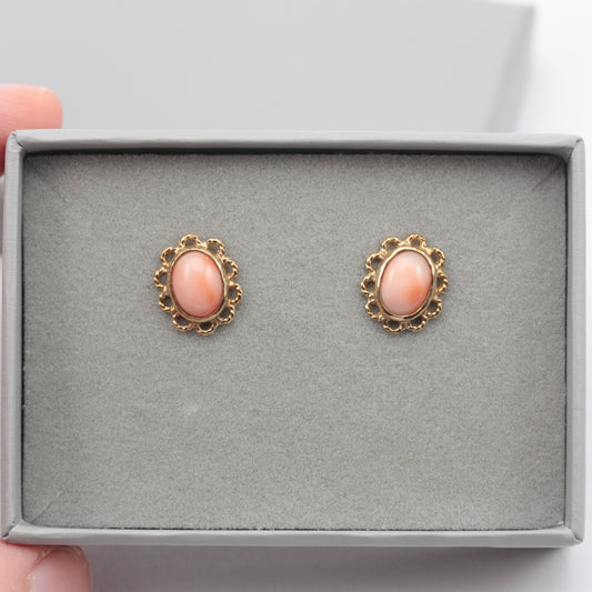 Vintage 9ct Gold Framed Coral Stud Earrings, 1995