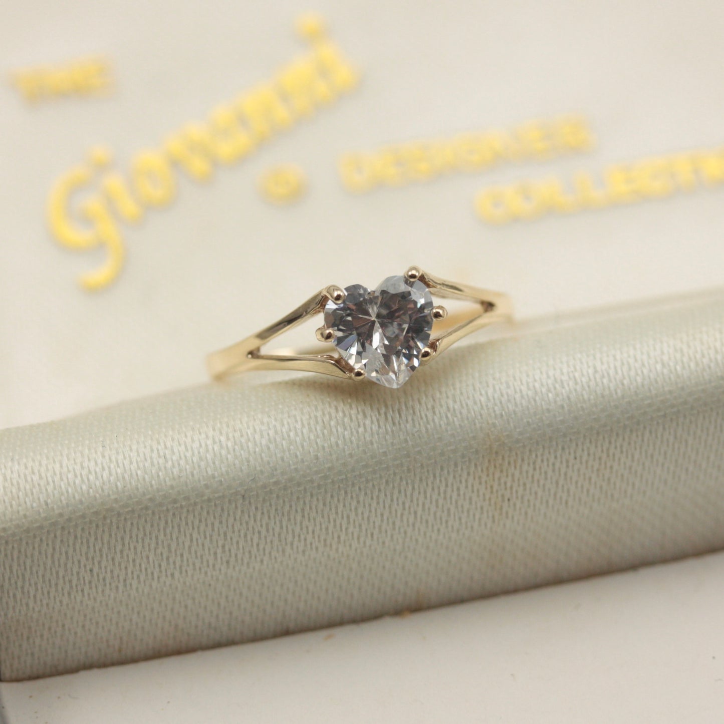 Late Vintage 9ct Gold and Cubic Zirconia Heart Ring