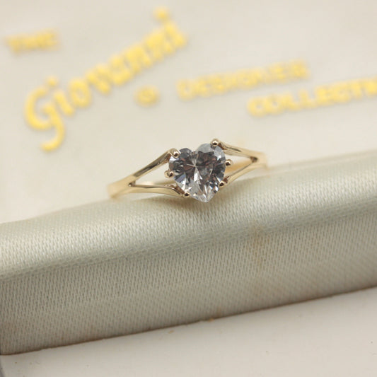 Late Vintage 9ct Gold and Cubic Zirconia Heart Ring