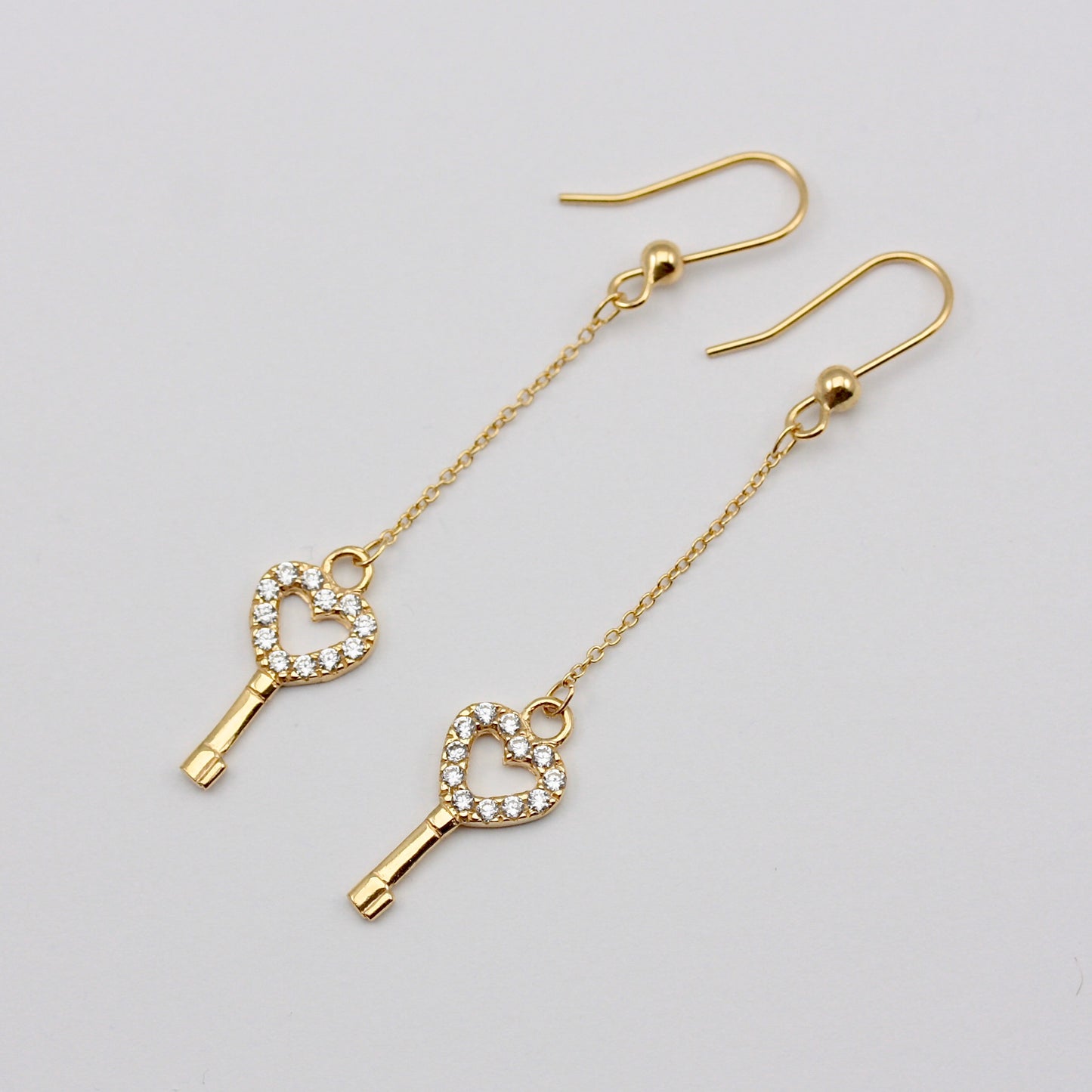Pre-owned 9ct Gold Cubic Zirconia Key Dangle Earrings
