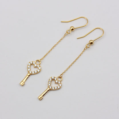 Pre-owned 9ct Gold Cubic Zirconia Key Dangle Earrings