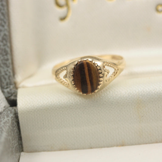 Vintage 9ct Gold and Tiger's Eye Signet Ring, 1980
