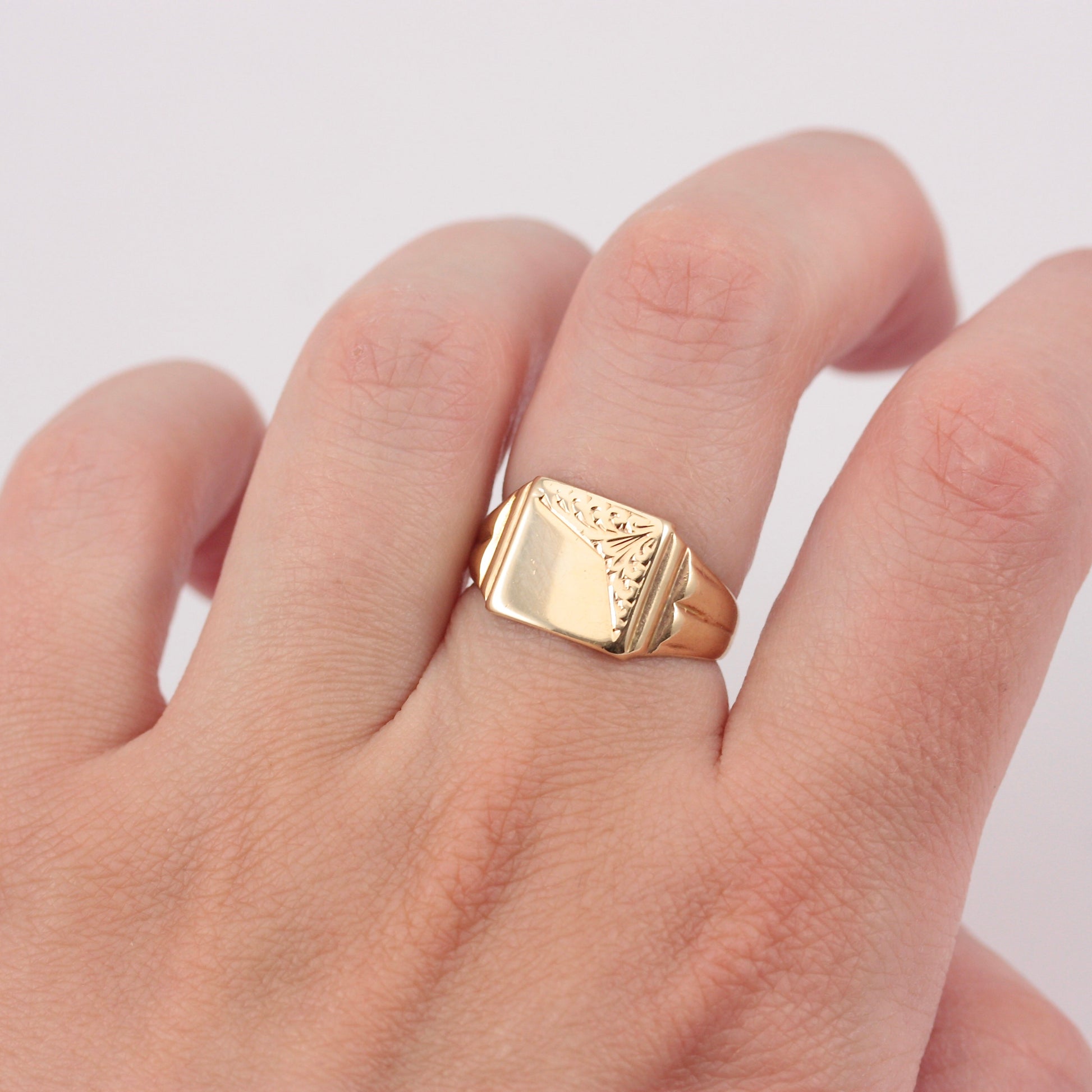 Vintage 9ct Gold Square Signet Ring, 1969