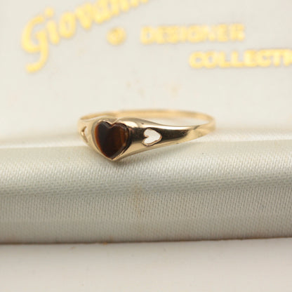 Dainty Vintage 9ct Gold Tiger's Eye Heart Ring, 1984