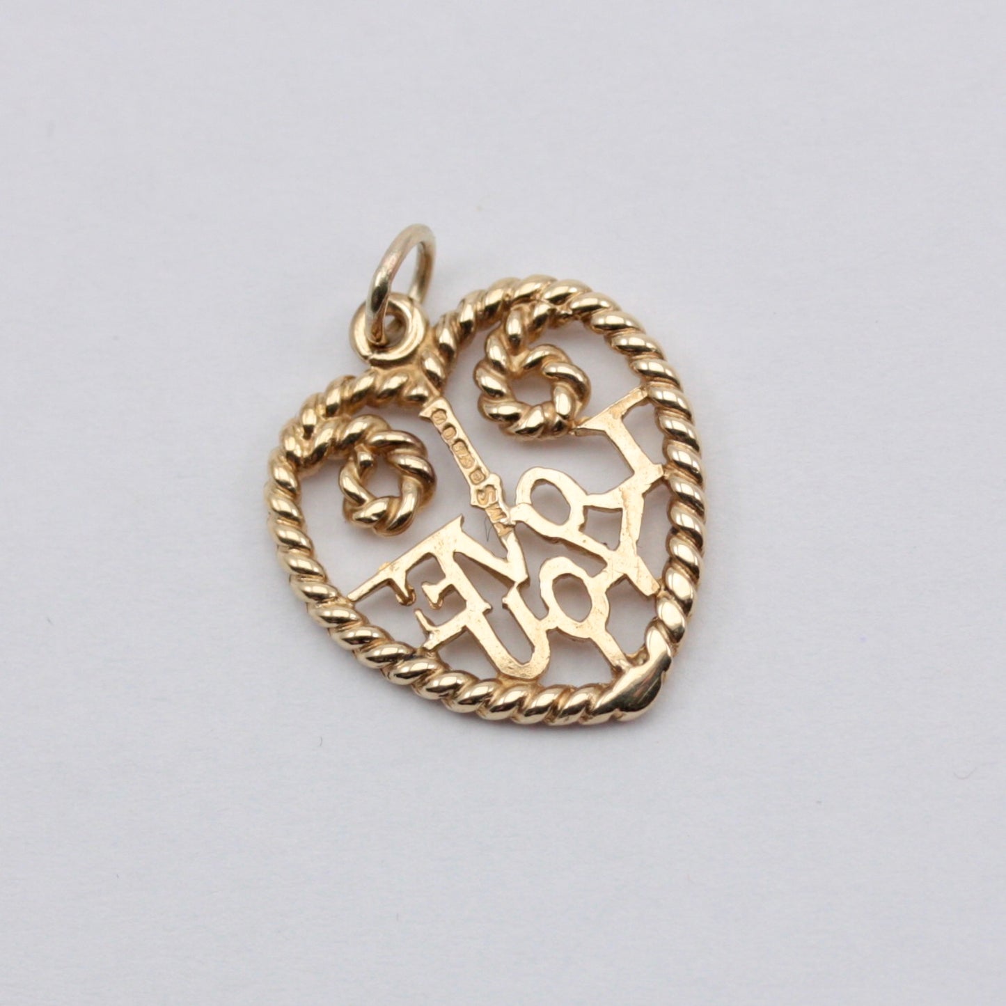 Vintage 9ct Gold 'I LOVE YOU' Rope Heart Pendant, 1986