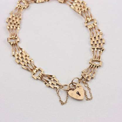 Vintage 9ct Gold Fancy Link Gate Bracelet, 1983