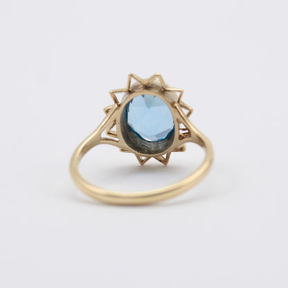 Vintage 9ct Gold Blue Topaz Sun Burst Ring, 1979