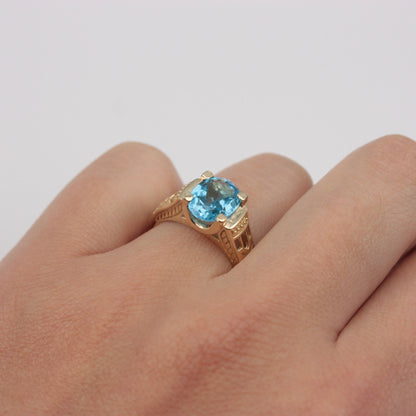 Pre-owned 9ct Gold Swiss Blue Topaz Solitaire Ring, 2006