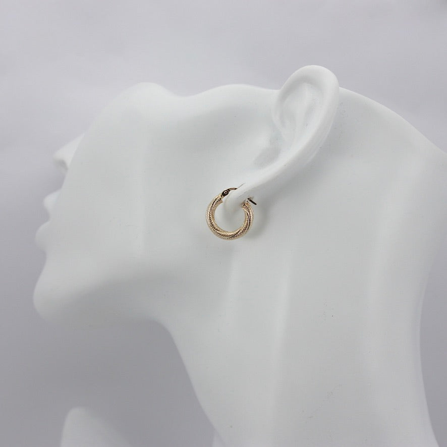 Pre-owned Italian Gold Textured Twist Earrings by Unoaerre, Small