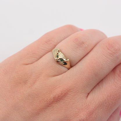 Vintage 9ct Gold Cat Ring with Emerald Eyes, 1988