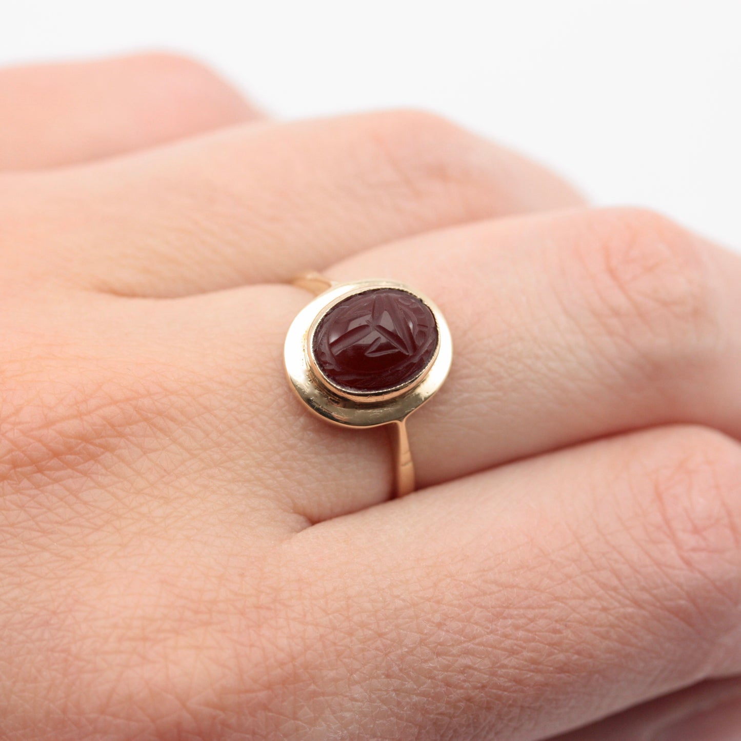 Vintage 9ct Gold Carnelian Scarab Beetle Ring, 1972