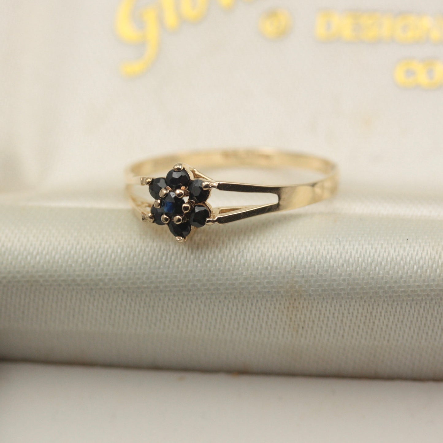 Dainty Vintage Dark Sapphire Flower Cluster Ring, 1984