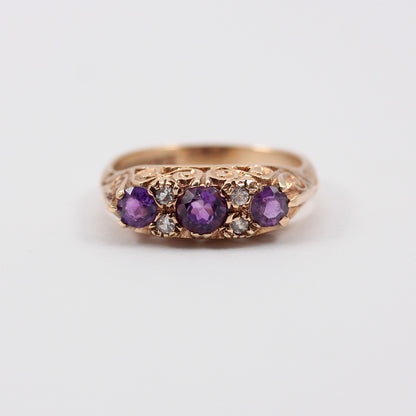 vintage 1970s 9ct gold amethyst boat ring