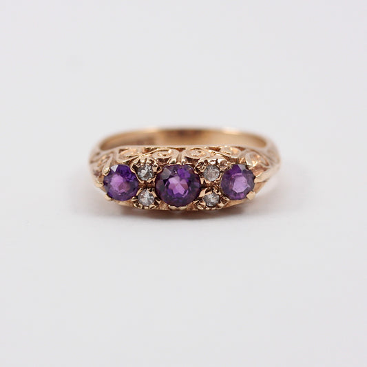 vintage 1970s 9ct gold amethyst boat ring