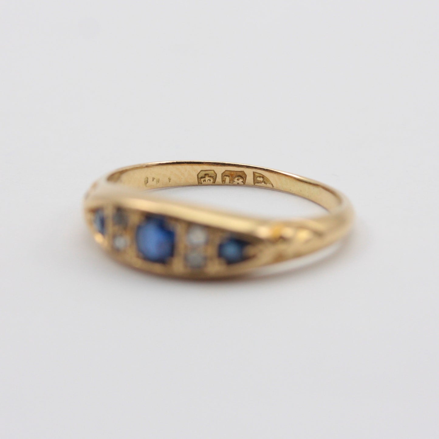 Antique 18ct Gold Sapphire and Diamond Boat Ring