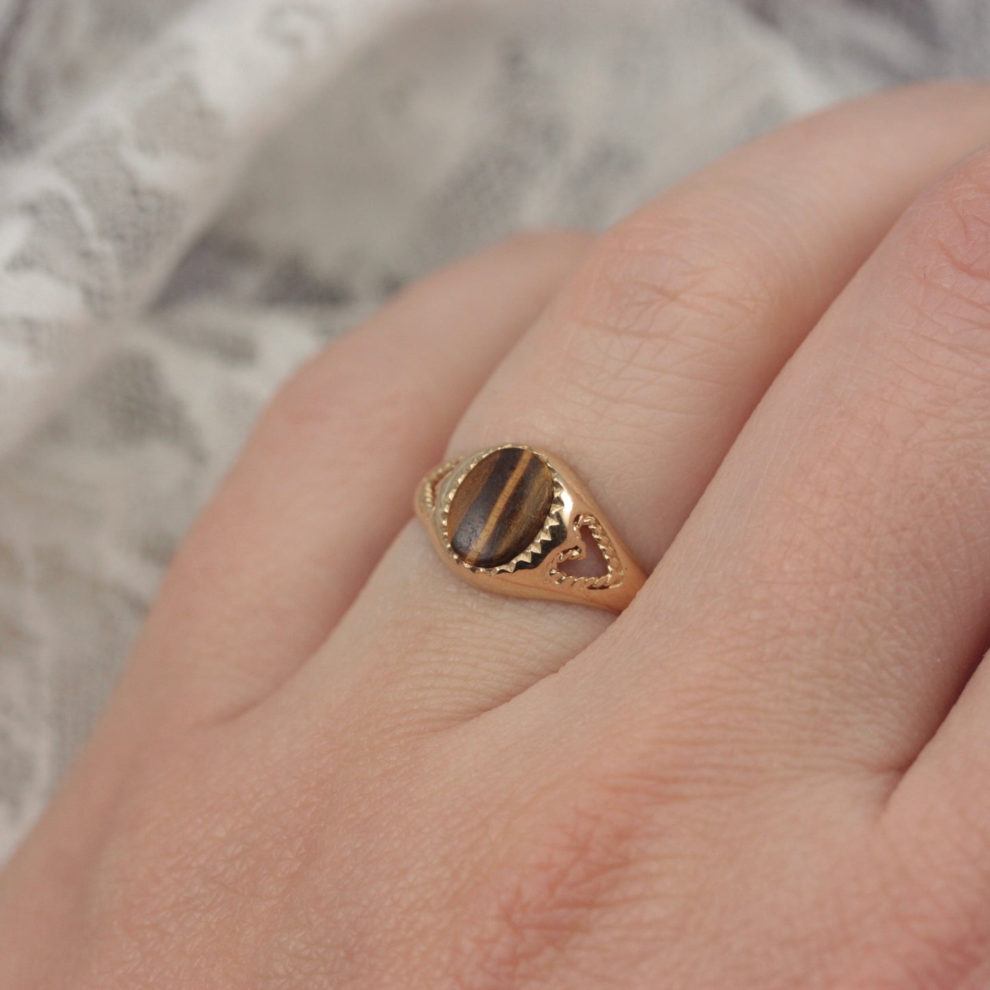 Vintage 9ct Gold and Tiger's Eye Signet Ring, 1980