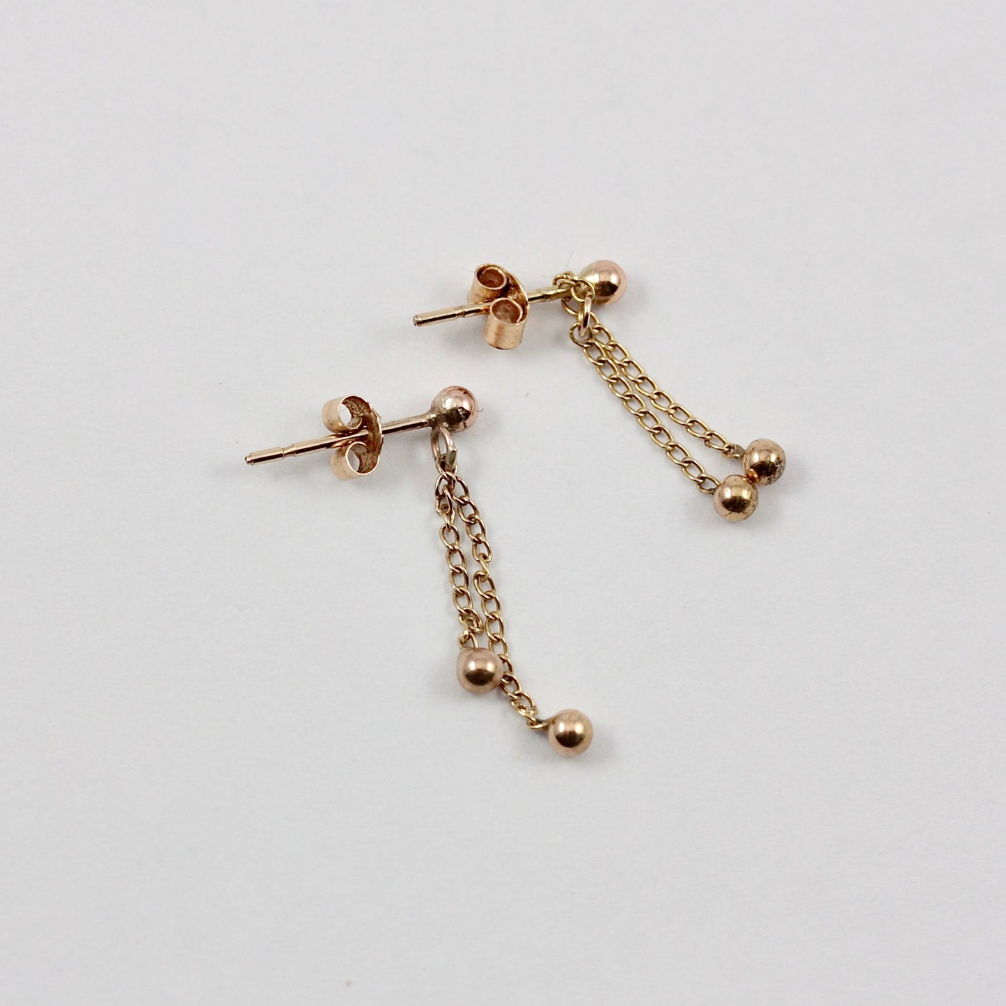 Dainty Vintage 9ct Gold Double Chain Tassel Earrings, 1980s