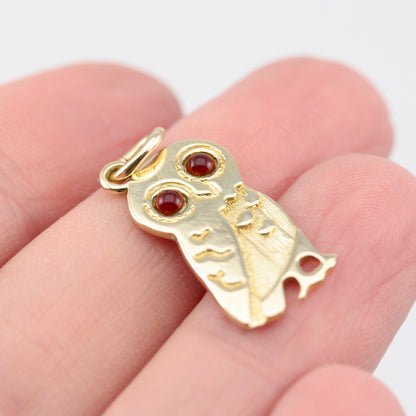 Vintage 9ct Gold Owl Pendant with Garnet Eyes