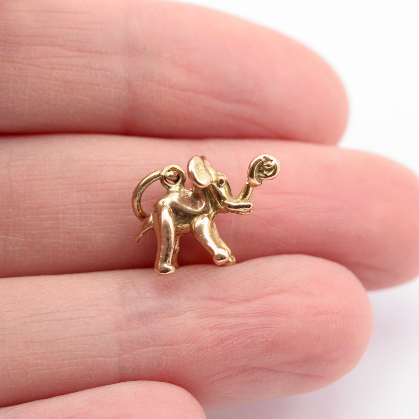 Vintage 9ct Gold Elephant with Knotted Trunk Charm, "Don't Forget"