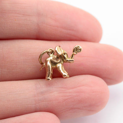Vintage 9ct Gold Elephant with Knotted Trunk Charm, "Don't Forget"