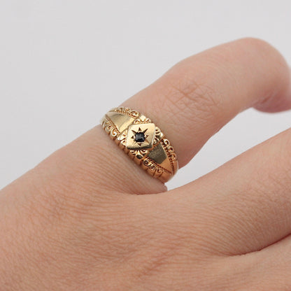 vintage antique style 9ct gold star set sapphire band ring