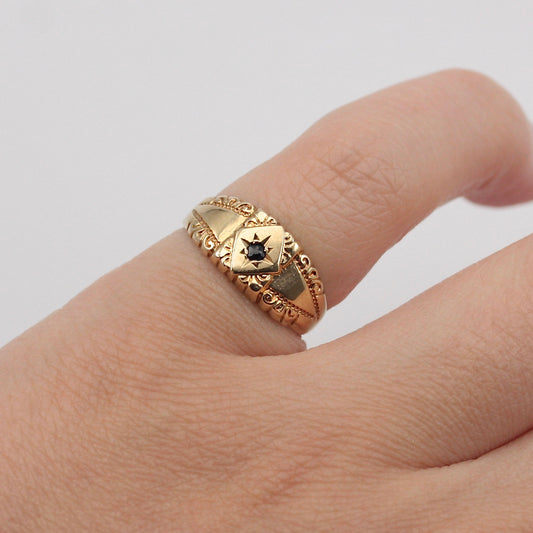 vintage antique style 9ct gold star set sapphire band ring