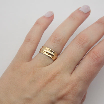 Vintage 9ct Gold Wide Patterned Band Ring, 7mm, 1973