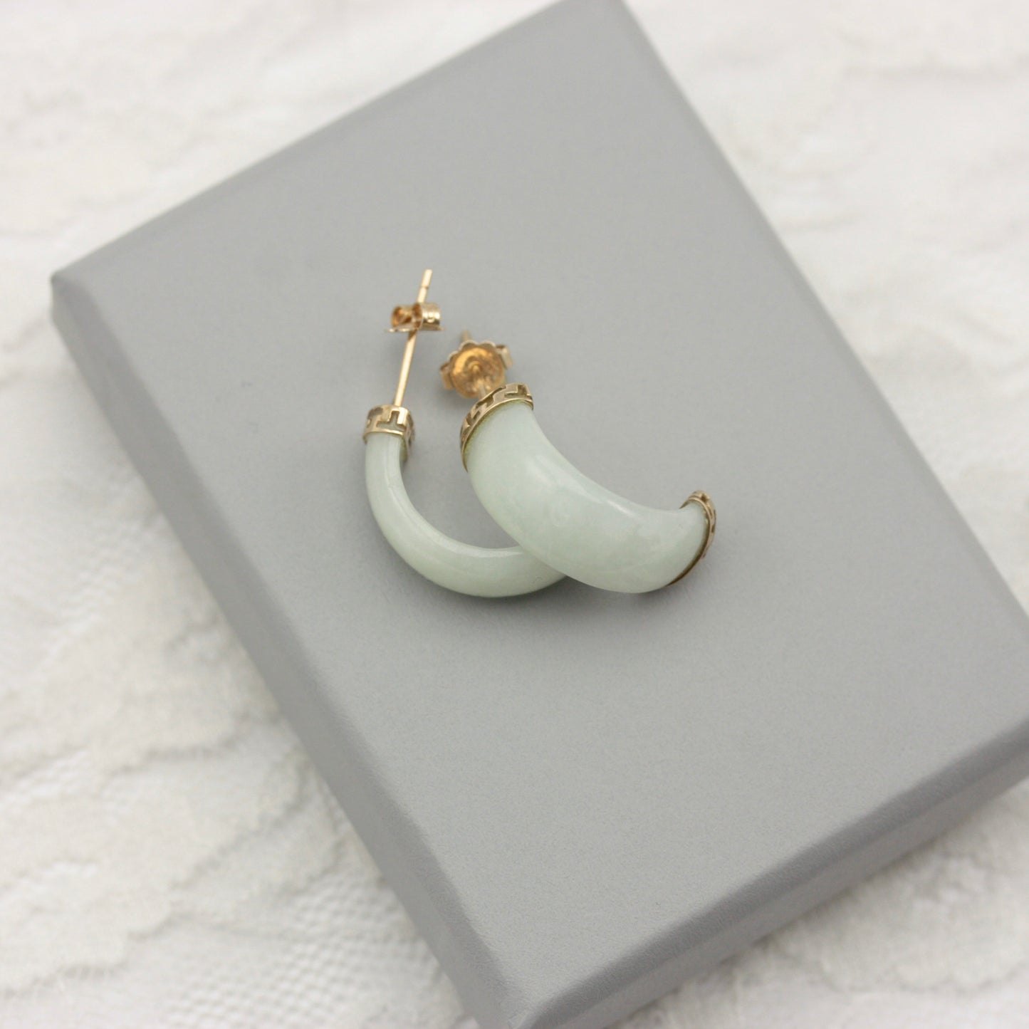 Pre-owned 9ct Gold and Jade Half Hoop Earrings