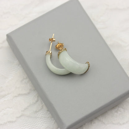 Pre-owned 9ct Gold and Jade Half Hoop Earrings