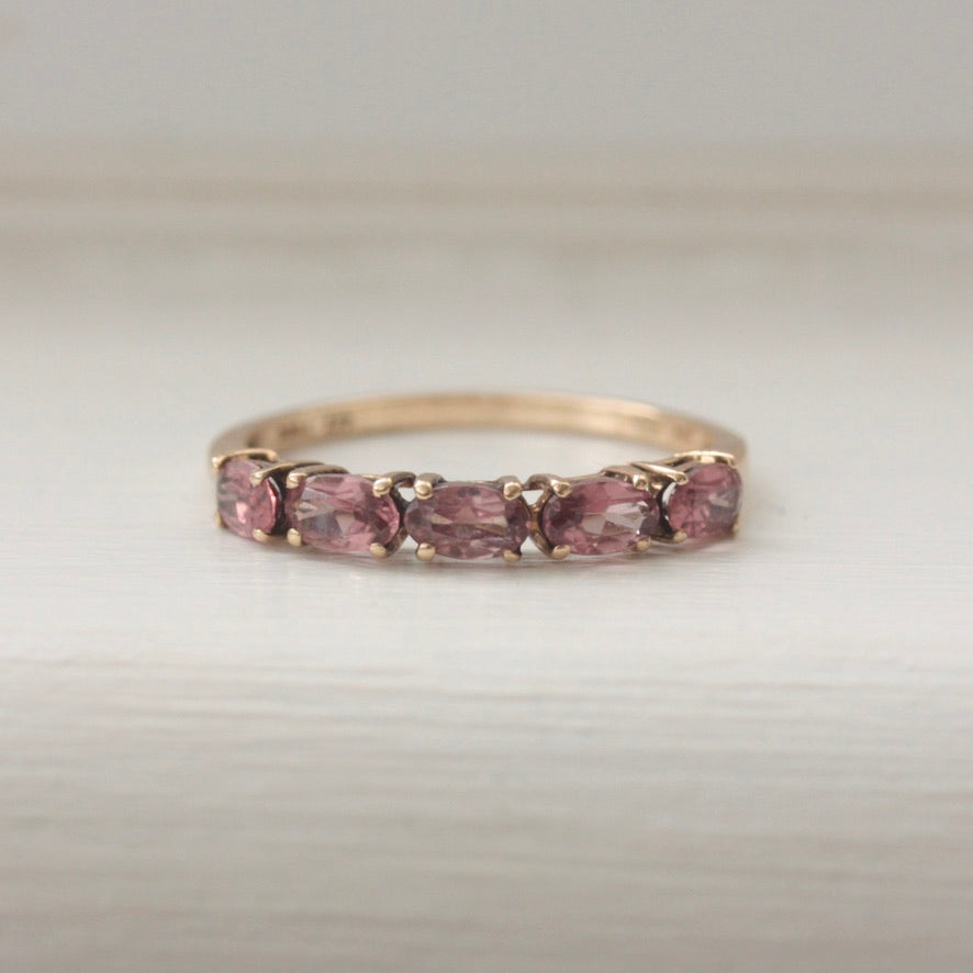 Pre-owned 9ct Gold Pink Gem 5 Stone Ring, 2015