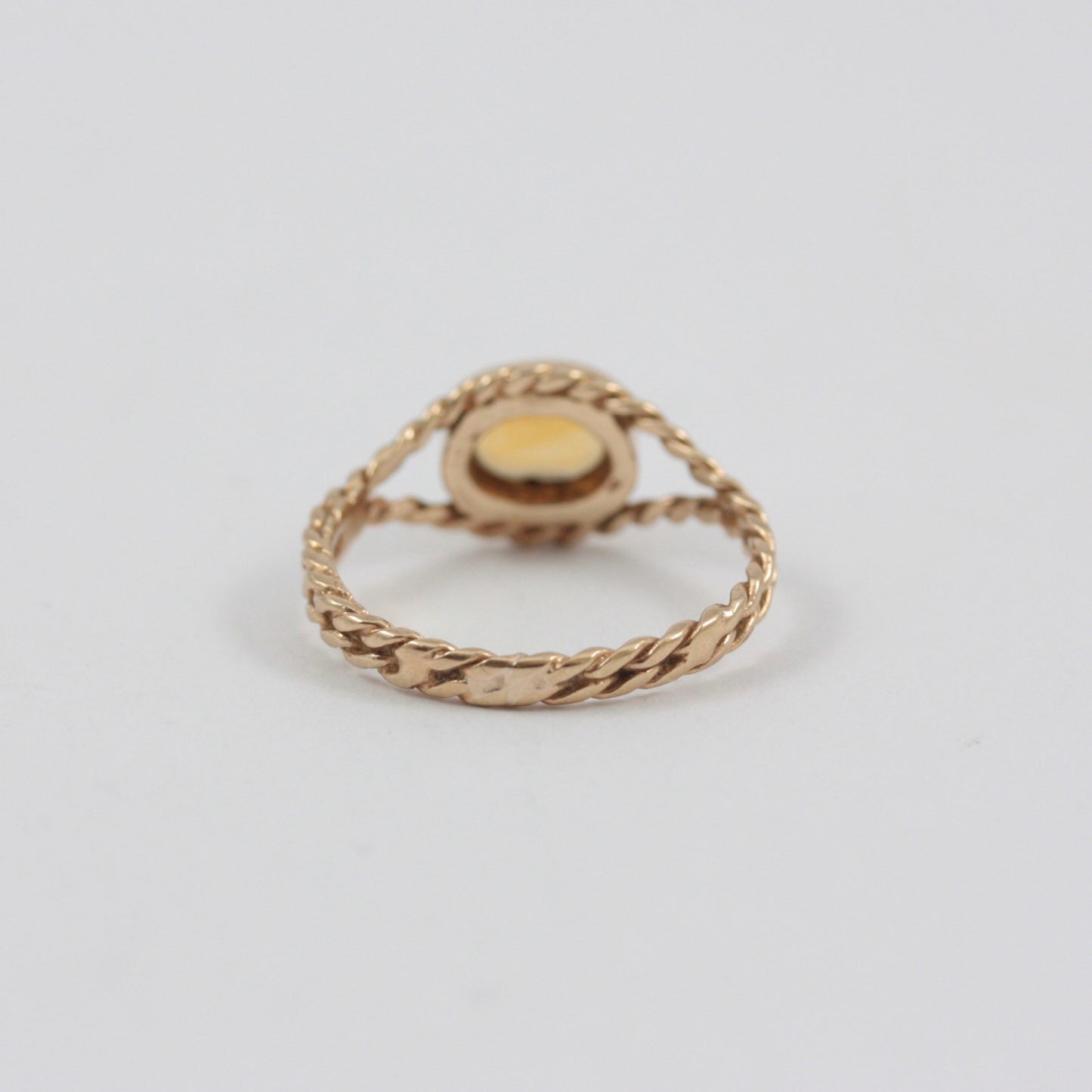 Vintage 9ct Gold Citrine Solitaire Rope Ring, 1984