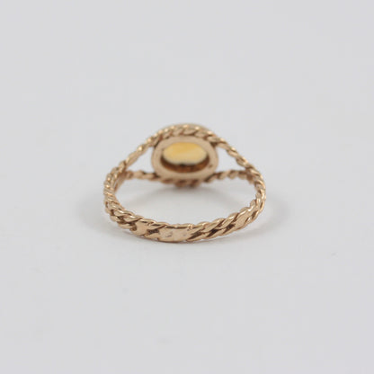 Vintage 9ct Gold Citrine Solitaire Rope Ring, 1984